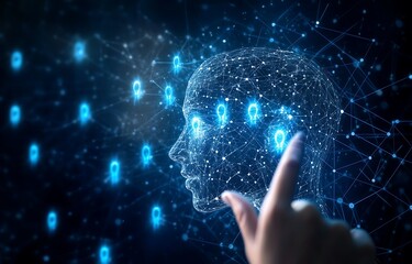 human head with binary code