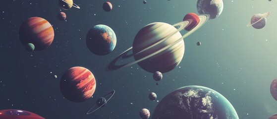 harmonious arrangement of planets and celestial bodies in cosmos scene
