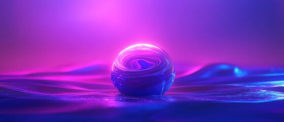 Wall Mural - glowing orb on a neon landscape with swirling texture, abstract concept of future technology and dig