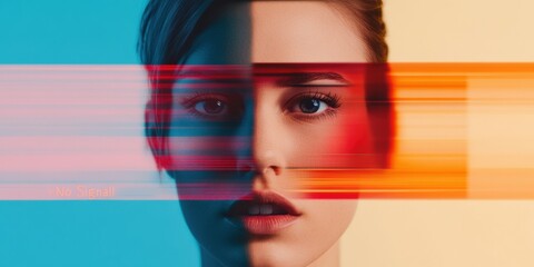 Aufkleber - Digital Disconnection Aesthetic Glitch Art Portrait Exploring Tech Burnout, Millennial Media Fatigue and Visual Disruption in Contemporary Communication Landscapes