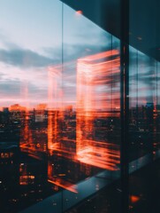 Poster - Urban Twilight Reflections Cyberpunk-Inspired Cityscape Motion Blur - Immersive Digital Narrative and Future Design Aesthetics for Tech Innovation