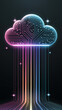 © Mirivox - Stylized cloud graphic with circuit board design, glowing lines stream downwards, suggesting data flow or connectivity, ideal for technology or network concepts
