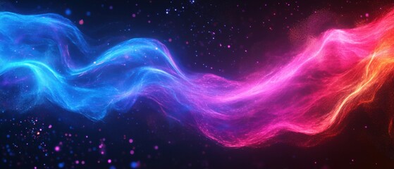 Wall Mural - abstract cosmic energy wave with vibrant blue, pink, and red hues in a dark space background concept