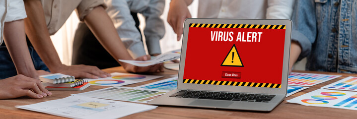 Leinwandbilder - Virus warning alert on computer screen detected brisk cyber threat , hacker, computer virus and malware