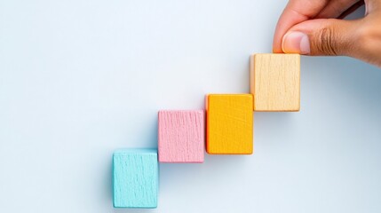 Aufkleber - Minimalist Progress Visualization Agile Workflow Optimization with Colorful Wooden Blocks - Modern Productivity Scaling Strategy for Digital Entrepreneurs