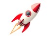 © JALALi - Cartoon Red and White Rocket Ship Launching, 3D Render, Startup Concept