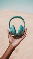 Leinwandbilder - Urban Soundscape Essentials Minimalist Teal Noise-Cancelling Headphones for Gen Z Digital Wellness and Modern Mobile Lifestyle