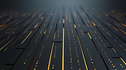 Fototapete - Black and orange background with a series of lines and dots. The image has a futuristic and industrial feel to it