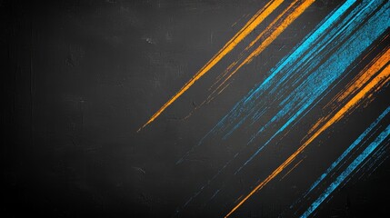 Poster - Black and orange background with blue and orange lines. The background is a dark color and the lines are bright