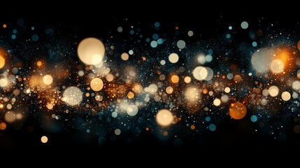 Fototapete - Black and white photo of a blurry line of circles with a blue and orange hue. The photo has a dreamy, ethereal quality to it, as if it were a painting or a photograph of a starry sky
