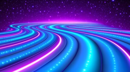 Aufkleber - Blue and purple sky with a purple and blue line that is curved. The sky is filled with stars and the line is lit up