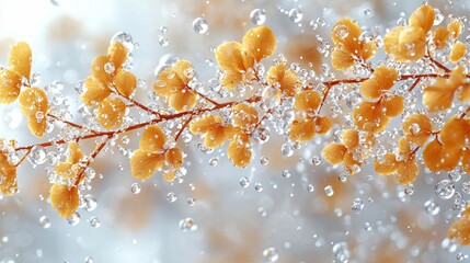 Wall Mural - Delicate Branches, Water Drops, Autumn