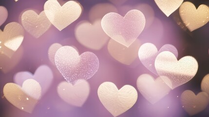 Poster - Bunch of hearts are scattered across a purple background. The hearts are all different sizes and are placed in various positions. Scene is one of love and affection