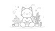 © Yusuf - A cute cat sits peacefully amongst potted plants happily