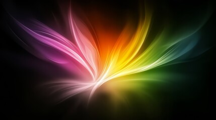Fototapete - Colorful flower with a black background. The flower is made up of many different colors, including pink, purple, yellow, and green. The image has a vibrant and lively feel to it