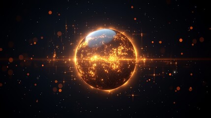 Poster - Glowing orange ball in the center of a black background. The ball is surrounded by a bright orange glow