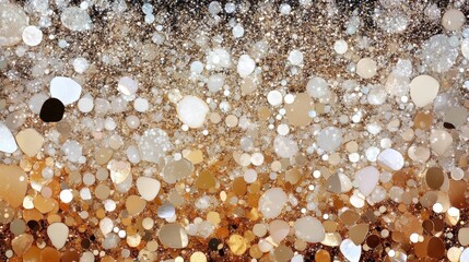 Poster - Gold and white background with many small circles. The circles are of different sizes and colors. The image has a dreamy and whimsical feel to it