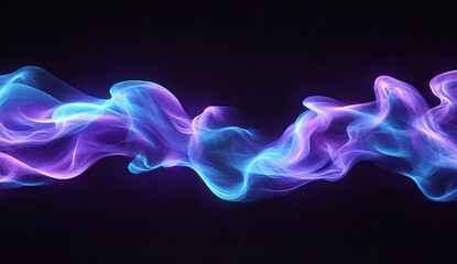 Wall Mural - abstract flowing purple and blue neon light waves on black background