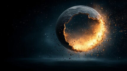 Aufkleber - Large, black, glowing circle with a hole in the middle. The circle is surrounded by a lot of debris, including rocks and fire. Concept of destruction and chaos