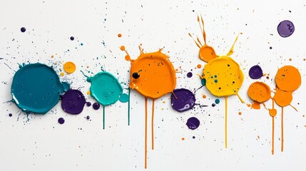 Poster - Painting of a rainbow with splatters of paint on a white background. The painting is abstract and colorful, with each color representing a different emotion or feeling