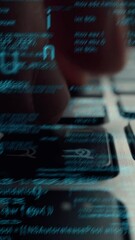 Wall Mural - creative visual of computer programming coding and software development shown by man working on comp
