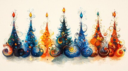 festive christmas trees; decorative design; abstract art