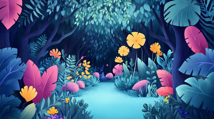 Wall Mural - Enchanted forest: a surreal journey into nature's mystical heart. Surreal Undergrowth. Illustration