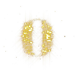 Aufkleber - Golden glitter number 0. Number zero of shimmering sequins and glow sparkles on transparent background. PNG
