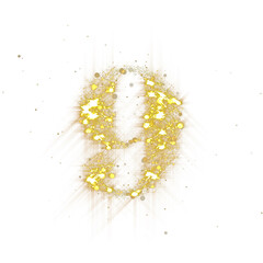 Aufkleber - Golden glitter number 9. Number nine of shimmering sequins and glow sparkles on transparent background. PNG