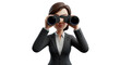 © Deamard - A 3D businesswoman looking for future team members with binoculars. HR recruitment theme. Transparent background.