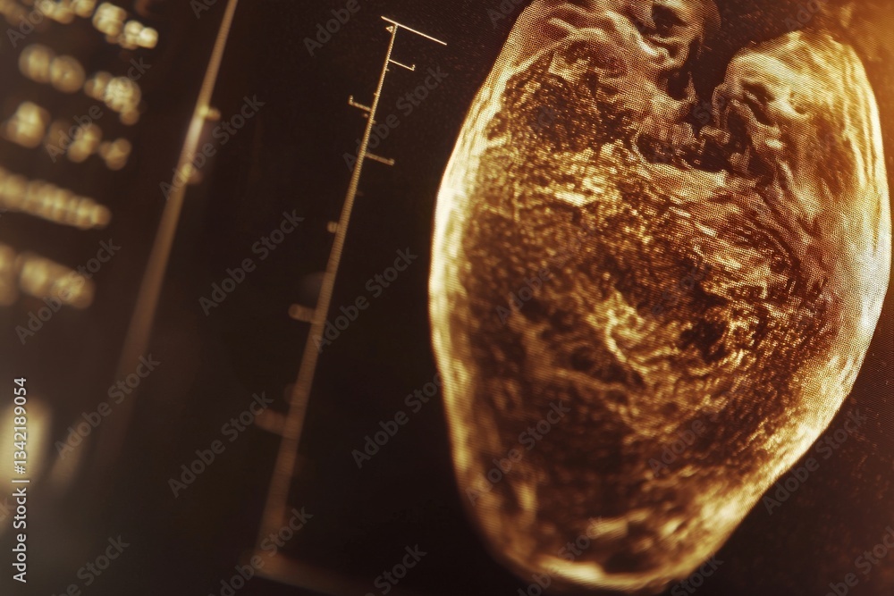 A detailed heart scan reveals intricate anatomical features with striking contrast. The visualization showcases the organs structure, highlighting its importance in medical diagnostics.
