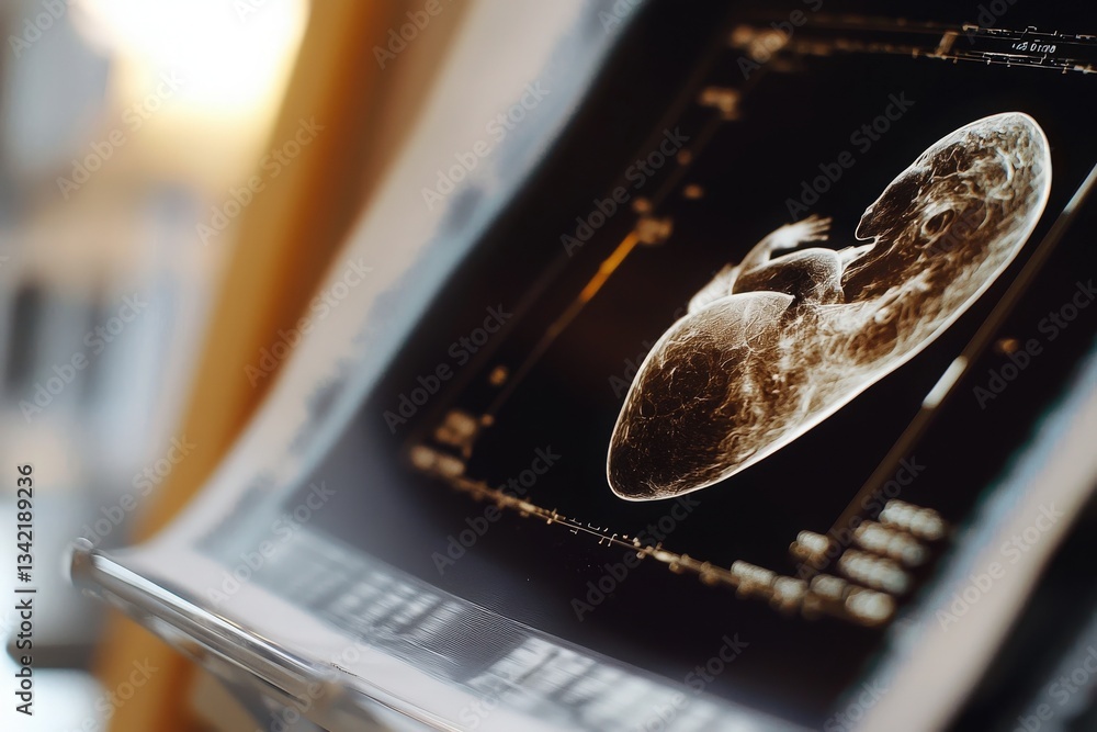 A detailed ultrasound captures a clear view of a developing fetus, showcasing its features during a routine prenatal checkup.