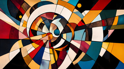 Wall Mural - geometric shapes and patterns intersect in a dynamic dance, creating an intricate web of abstraction