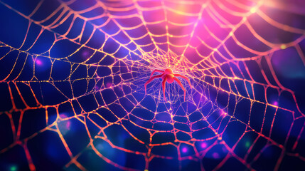 Wall Mural - A spider web glows. Psychedelic Web. Illustration