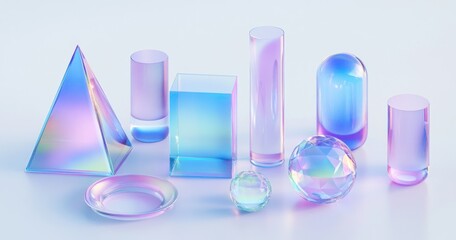 Abstract geometric shapes, pastel colors, studio shot, display object, product presentation