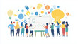 © Pranjul - Casual team huddle with employees standing around a whiteboard, sharing ideas and goals.