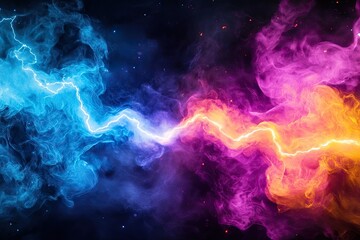 Wall Mural - clashing cosmic energy; blue and pink nebulae with lightning