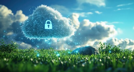 Aufkleber - Cloud computing security: padlock icon protecting data in a digital landscape