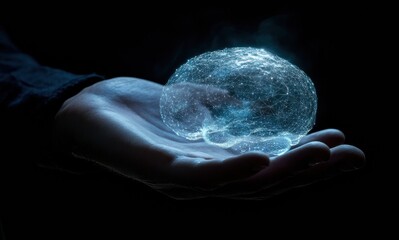 Aufkleber - Businessman holding hologram of human brain: innovation and technology