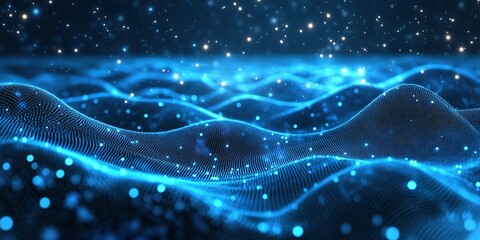 Wall Mural - digital waves illuminated by shimmering particles create a mesmerizing visual representation of data