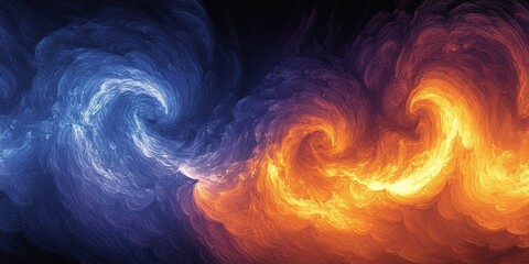Wall Mural - vibrant swirls of blue and orange clouds merging in a cosmic dance of color and light
