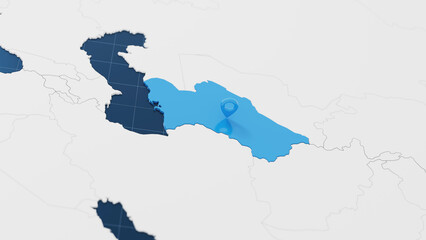  Blue Turkmenistan 3d map with pointer pin surrounded with other countries in white. Political map with borders. 3d render illustration