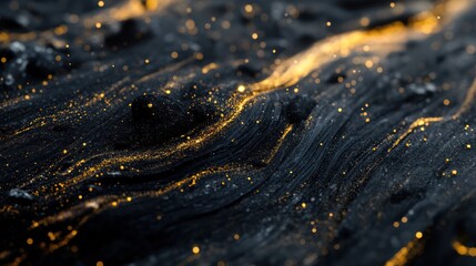 Wall Mural - dark, textured surface with gold particles flowing, abstract background, digital art, website design