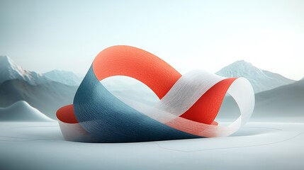 Poster - Abstract ribbon sculpture in a winter landscape
