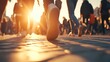 © paukan - Sunset city street crowd walking feet pavement