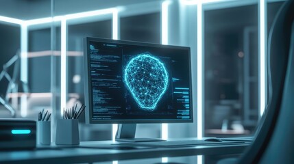 Abstract Blue Light Network Code on Modern Computer Screen