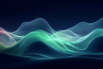 Data waves transition through an array of colors, demonstrating a dynamic visualization of technology and creativity in a cyber environment at dusk