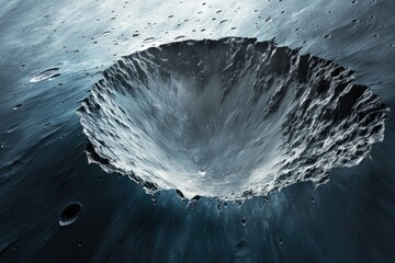 Wall Mural - a large impact crater on a celestial body, showing the rugged texture and depth of the impact.
