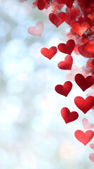Aufkleber - Falling red hearts floating over soft blue bokeh, representing romantic love and tender emotions against blurred luminous background