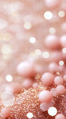 Poster - Shimmering pink spheres floating over glittery surface, soft bokeh illuminating delicate translucent orbs with ethereal light